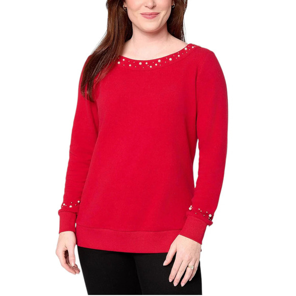 Jingle Belles by Kim Gravel Tops - Jingle Belles by Kim Gravel Women's Simulated Pearl Boatneck Top Ruby - Regular
